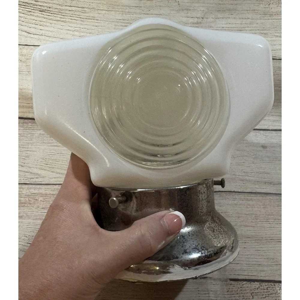 Vintage Bathroom Wall Sink Lamp Sconce Milk Glass Outlet Headlight Pull Chain
